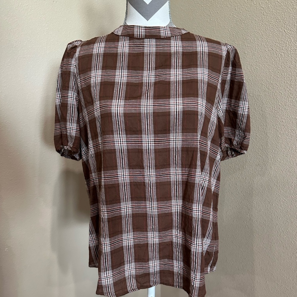 Women’s Mod Boutique Brown Plaid shirt, EUC!